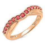 0.55 Carat (ctw) 10K Rose Gold Round Cut Ruby Ladies Anniversary Wedding Guard Contour Band 1/2 CT