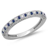 0.40 Carat (ctw) 14K White Gold Round Cut Blue Sapphire & White Diamond Ladies Anniversary Wedding Band Stackable Ring