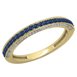 0.40 Carat (ctw) 10K Yellow Gold Round Cut Blue Sapphire & White Diamond Ladies Anniversary Wedding Band Stackable Ring