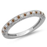 0.40 Carat (ctw) 10K White Gold Round Cut Champagne & White Diamond Ladies Anniversary Wedding Band Stackable Ring