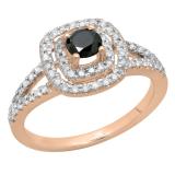 0.80 Carat (ctw) 14K Rose Gold Round Black & White Diamond Ladies Split Shank Engagement Halo Bridal Ring 3/4 CT