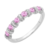 0.55 Carat (ctw) 10K White Gold Round Pink Sapphire And White Diamond Ladies Bridal Stackable Wedding Band Anniversary Ring 1/2 CT