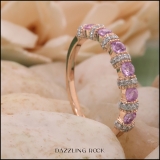 0.55 Carat (ctw) 14K Rose Gold Round Pink Sapphire And White Diamond Ladies Bridal Stackable Wedding Band Anniversary Ring 1/2 CT