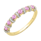 0.55 Carat (ctw) 14K Yellow Gold Round Pink Sapphire And White Diamond Ladies Bridal Stackable Wedding Band Anniversary Ring 1/2 CT