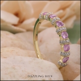 0.55 Carat (ctw) 14K Yellow Gold Round Pink Sapphire And White Diamond Ladies Bridal Stackable Wedding Band Anniversary Ring 1/2 CT
