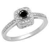 0.33 Carat (ctw) 14K White Gold Round Black & White Diamond Ladies Halo Style Bridal Engagement Ring 1/3 CT