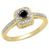 0.33 Carat (ctw) 14K Yellow Gold Round Black & White Diamond Ladies Halo Style Bridal Engagement Ring 1/3 CT