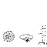 0.33 Carat (ctw) 10K White Gold Round Blue Sapphire & White Diamond Ladies Halo Style Bridal Engagement Ring 1/3 CT