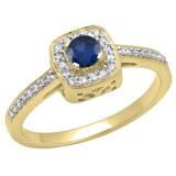 0.33 Carat (ctw) 18K Yellow Gold Round Blue Sapphire & White Diamond Ladies Halo Style Bridal Engagement Ring 1/3 CT