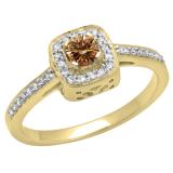 0.33 Carat (ctw) 10K Yellow Gold Round Champagne & White Diamond Ladies Halo Style Bridal Engagement Ring 1/3 CT