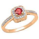 0.33 Carat (ctw) 10K Rose Gold Round Ruby & White Diamond Ladies Halo Style Bridal Engagement Ring 1/3 CT