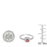 0.33 Carat (ctw) 14K White Gold Round Ruby & White Diamond Ladies Halo Style Bridal Engagement Ring 1/3 CT
