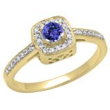 0.33 Carat (ctw) 10K Yellow Gold Round Tanzanite & White Diamond Ladies Halo Style Bridal Engagement Ring 1/3 CT