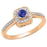 0.33 Carat (ctw) 14K Rose Gold Round Tanzanite & White Diamond Ladies Halo Style Bridal Engagement Ring 1/3 CT