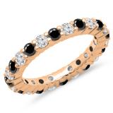 1.00 Carat (ctw) 10K Rose Gold Round Black & White Diamond Ladies Eternity Wedding Anniversary Stackable Ring Band