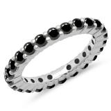 1.00 Carat (ctw) 10K White Gold Round Black Diamond Ladies Eternity Wedding Anniversary Stackable Ring Band