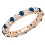 1.00 Carat (ctw) 14K Rose Gold Round Blue & White Diamond Ladies Eternity Wedding Anniversary Stackable Ring Band