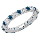 1.00 Carat (ctw) 14K White Gold Round Blue & White Diamond Ladies Eternity Wedding Anniversary Stackable Ring Band