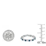1.00 Carat (ctw) 14K White Gold Round Blue & White Diamond Ladies Eternity Wedding Anniversary Stackable Ring Band