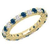 1.00 Carat (ctw) 14K Yellow Gold Round Blue & White Diamond Ladies Eternity Wedding Anniversary Stackable Ring Band