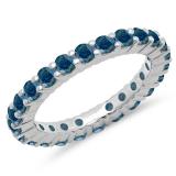 1.00 Carat (ctw) 14K White Gold Round Blue Diamond Ladies Eternity Wedding Anniversary Stackable Ring Band