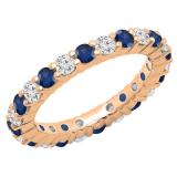 1.00 Carat (ctw) 10K Rose Gold Round Blue Sapphire & White Diamond Ladies Eternity Wedding Anniversary Stackable Ring Band