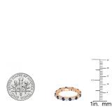 1.00 Carat (ctw) 10K Rose Gold Round Blue Sapphire & White Diamond Ladies Eternity Wedding Anniversary Stackable Ring Band