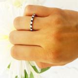 1.00 Carat (ctw) 10K Rose Gold Round Blue Sapphire & White Diamond Ladies Eternity Wedding Anniversary Stackable Ring Band