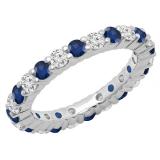 1.00 Carat (ctw) 10K White Gold Round Blue Sapphire & White Diamond Ladies Eternity Wedding Anniversary Stackable Ring Band