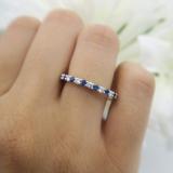 1.00 Carat (ctw) 10K White Gold Round Blue Sapphire & White Diamond Ladies Eternity Wedding Anniversary Stackable Ring Band