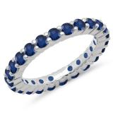 1.00 Carat (ctw) 10K White Gold Round Blue Sapphire Ladies Eternity Wedding Anniversary Stackable Ring Band