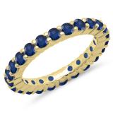 1.00 Carat (ctw) 14K Yellow Gold Round Blue Sapphire Ladies Eternity Wedding Anniversary Stackable Ring Band