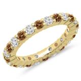 1.00 Carat (ctw) 10K Yellow Gold Round Champagne & White Diamond Ladies Eternity Wedding Anniversary Stackable Ring Band