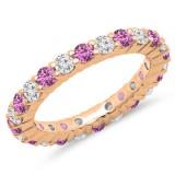 1.00 Carat (ctw) 10K Rose Gold Round Pink Sapphire & White Diamond Ladies Eternity Wedding Anniversary Stackable Ring Band