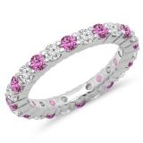 1.00 Carat (ctw) 10K White Gold Round Pink Sapphire & White Diamond Ladies Eternity Wedding Anniversary Stackable Ring Band
