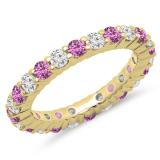 1.00 Carat (ctw) 10K Yellow Gold Round Pink Sapphire & White Diamond Ladies Eternity Wedding Anniversary Stackable Ring Band