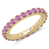 1.00 Carat (ctw) 14K Yellow Gold Round Pink Sapphire Ladies Eternity Wedding Anniversary Stackable Ring Band