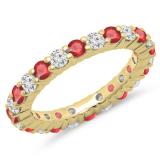 1.00 Carat (ctw) 14K Yellow Gold Round Ruby & White Diamond Ladies Eternity Wedding Anniversary Stackable Ring Band