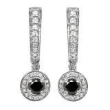 0.50 Carat (ctw) 14k White Gold Round Black & White Diamond Ladies Fine Dangling Drop Earrings 1/2 CT