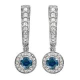 0.50 Carat (ctw) 18k White Gold Round Blue & White Diamond Ladies Fine Dangling Drop Earrings 1/2 CT