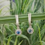 0.50 Carat (ctw) 10k White Gold Round Blue Sapphire & White Diamond Ladies Fine Dangling Drop Earrings 1/2 CT