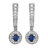 0.50 Carat (ctw) 14k White Gold Round Blue Sapphire & White Diamond Ladies Fine Dangling Drop Earrings 1/2 CT