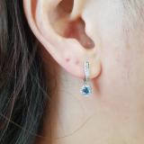 0.50 Carat (ctw) 18k White Gold Round Blue Sapphire & White Diamond Ladies Fine Dangling Drop Earrings 1/2 CT