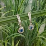 0.50 Carat (ctw) 18k White Gold Round Blue Sapphire & White Diamond Ladies Fine Dangling Drop Earrings 1/2 CT