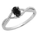 0.50 Carat (ctw) 10K White Gold Oval Cut Black Sapphire & Round Cut White Diamond Ladies Bridal Swirl Split Shank Engagement Promise Ring 1/2 CT