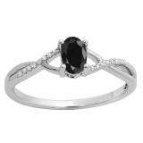 0.50 Carat (ctw) 10K White Gold Oval Cut Black Sapphire & Round Cut White Diamond Ladies Bridal Swirl Split Shank Engagement Promise Ring 1/2 CT