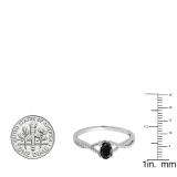 0.50 Carat (ctw) 10K White Gold Oval Cut Black Sapphire & Round Cut White Diamond Ladies Bridal Swirl Split Shank Engagement Promise Ring 1/2 CT