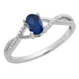 0.50 Carat (ctw) 10K White Gold Oval Cut Blue Sapphire & Round Cut White Diamond Ladies Bridal Swirl Split Shank Engagement Promise Ring 1/2 CT
