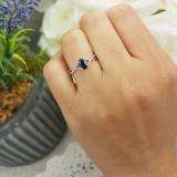 0.50 Carat (ctw) 10K White Gold Oval Cut Blue Sapphire & Round Cut White Diamond Ladies Bridal Swirl Split Shank Engagement Promise Ring 1/2 CT