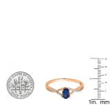 0.50 Carat (ctw) 14K Rose Gold Oval Cut Blue Sapphire & Round Cut White Diamond Ladies Bridal Swirl Split Shank Engagement Promise Ring 1/2 CT